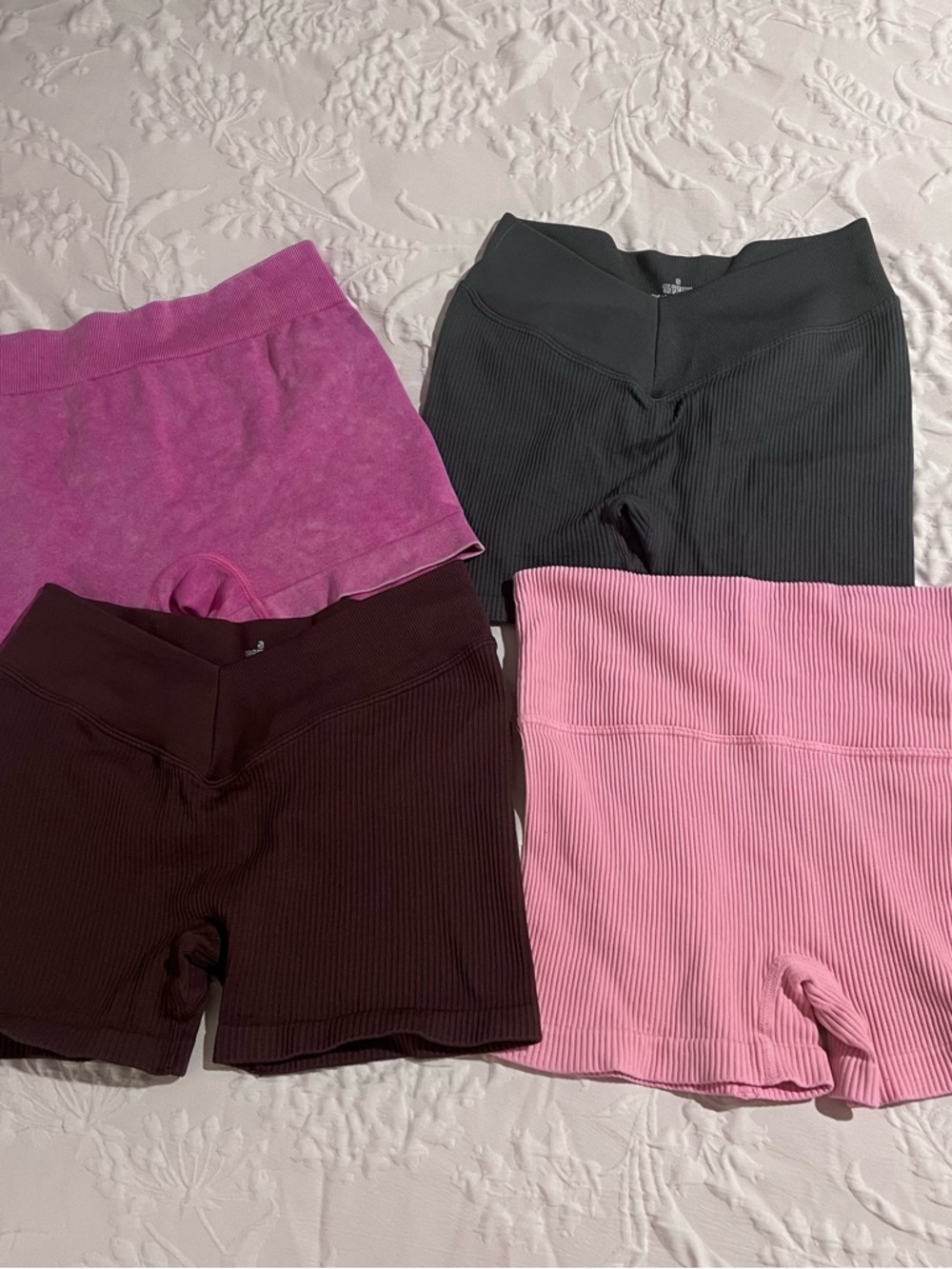 Women’s Ribbed High-Waist Shorts - Pink, Magenta, Charcoal, Maroon